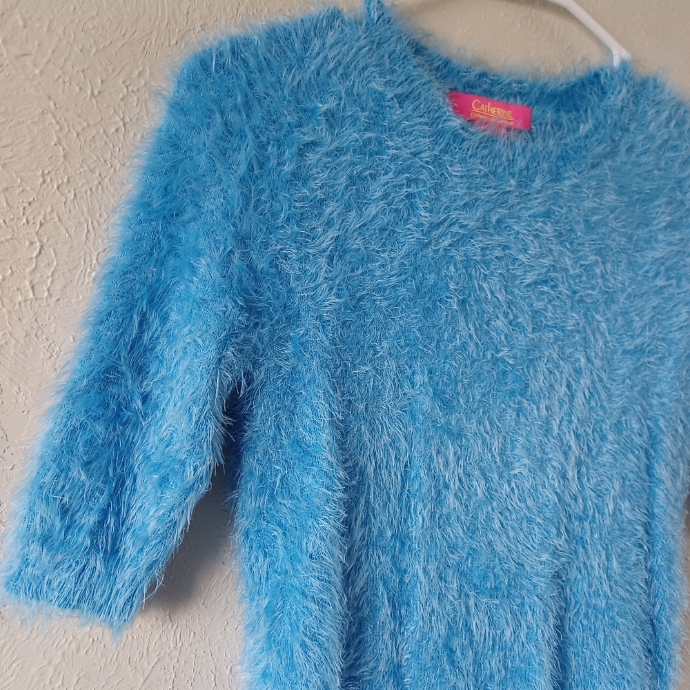 Catherine Malandrino Blue Fuzzy Short Sleeve Top